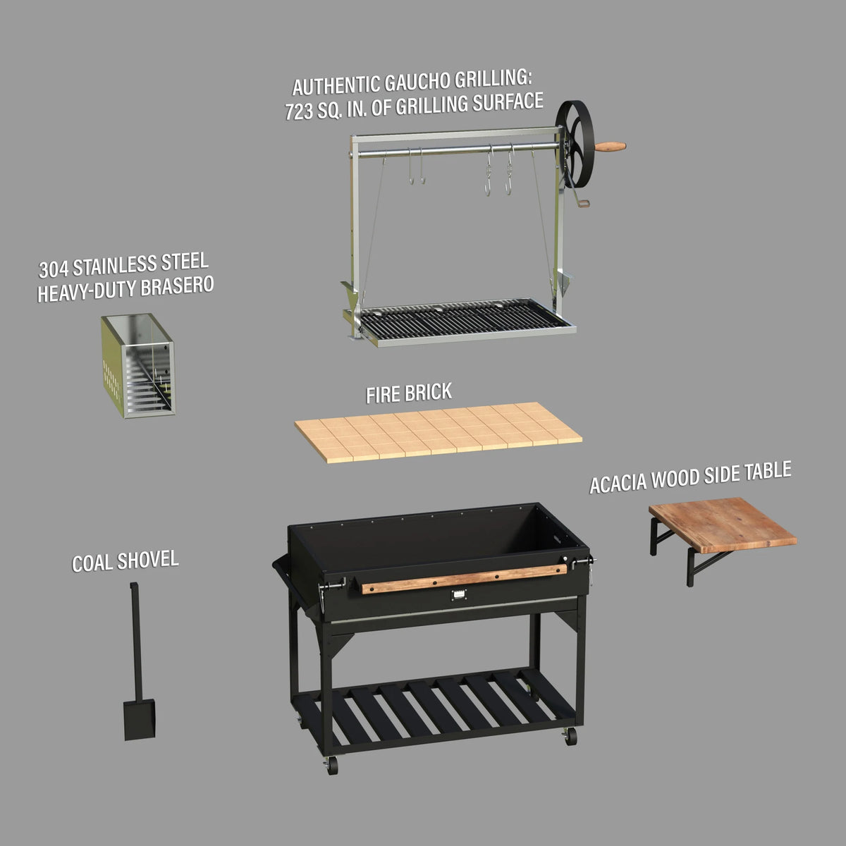 Argentine Santa Maria Wood Fire & Charcoal Steel BBQ Grill, Brasero