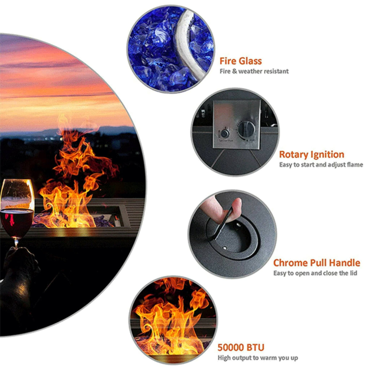 Sophia & William Outdoor Gas Fire Pit Table Set W/ Cushioned Swivel Dining Chairs, 5PCS