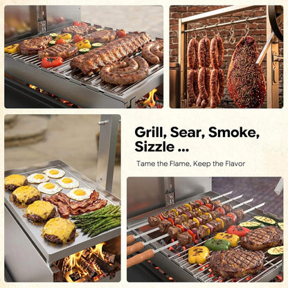 Brand-Man Heavy-Duty Argentine Santa Maria All-In-One BBQ Grill With Brasero