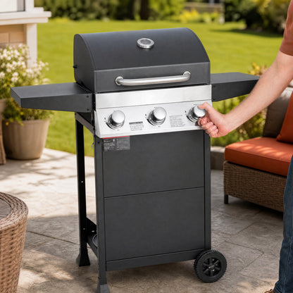 3‑Burner Propane Gas Grill 36000 BTU Stainless Steel BBQ Grill, 338 Sq.In Cooking Area with Warming Rack Freestanding Outdoor Grill for Patio Backyard Garden Cooking