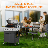 4 Burner Propane Gas Grill with Side Burner, Stainless Steel BBQ Grill 48,500 BTU for Outdoor Cooking Kitchen, Garden and Patio Backyard Barbecue, Dark Black and Silver