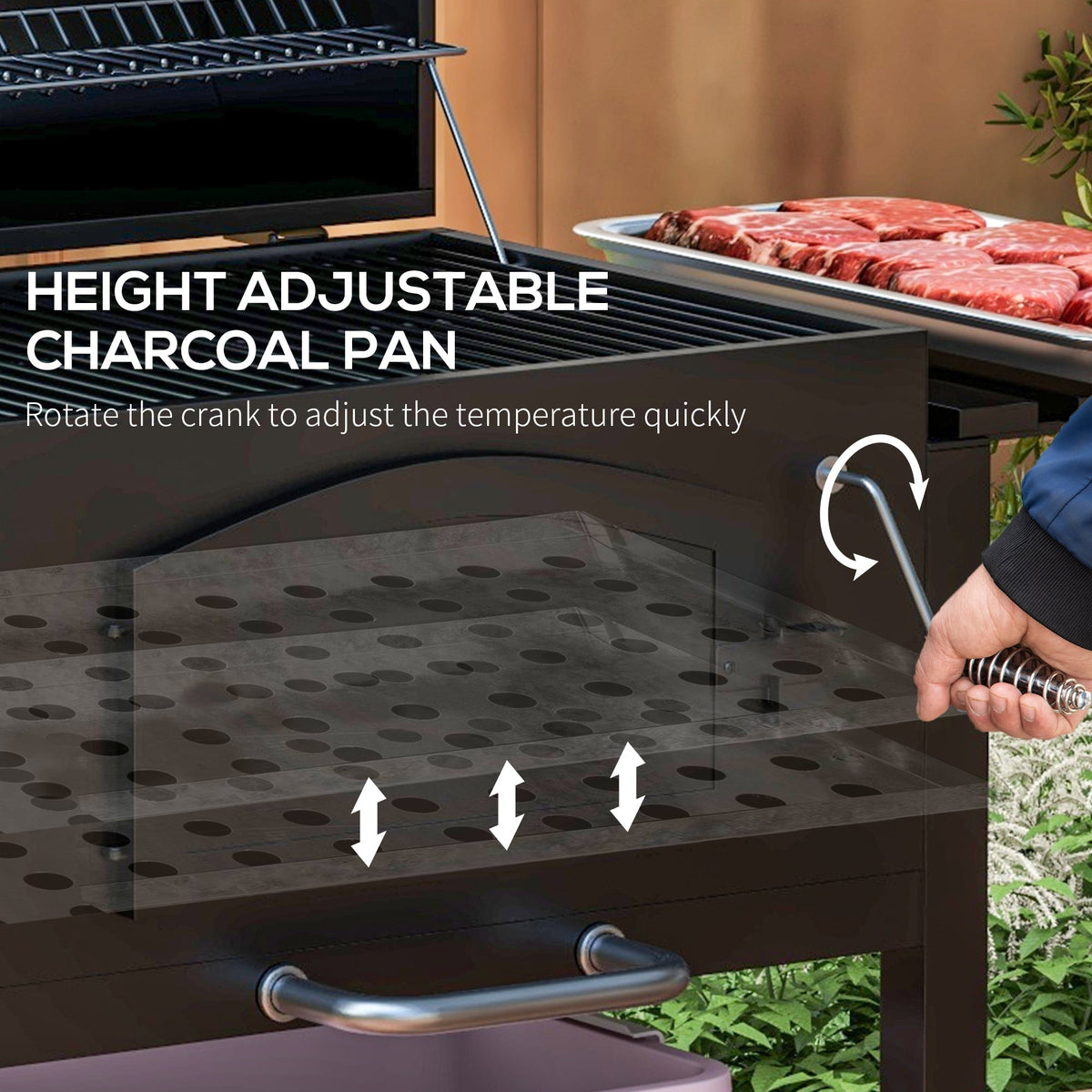 Outsunny Charcoal Grill with Adjustable Height & Folding Shelves