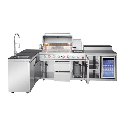 Cherylife Outdoor Kitchen Island with 6+1 Burner Propane Gas BBQ Grill