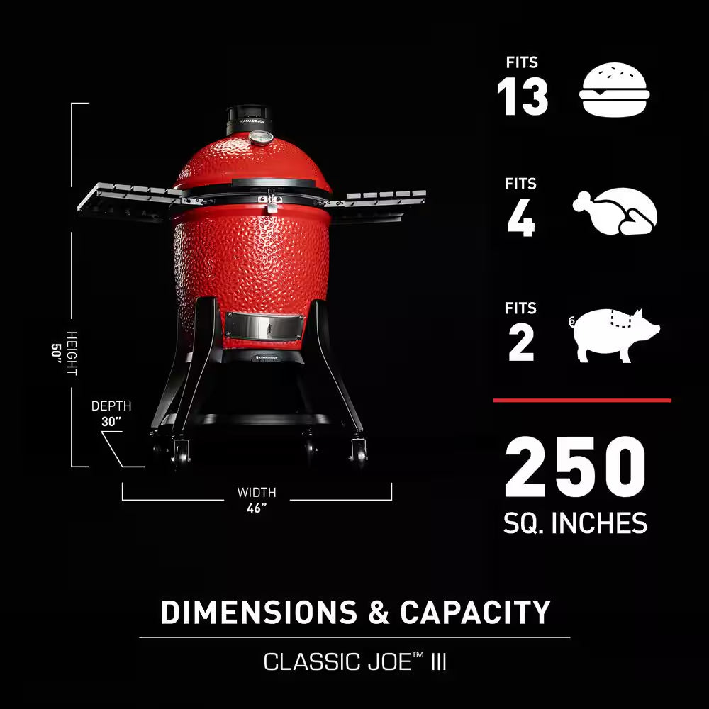 Classic Joe III 18 In. Charcoal Grill in Red with Cart, Side Shelves, and Ash Tool