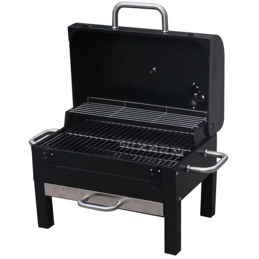 Portable Charcoal Grill 18-Inch Tabletop Grill in Black with Side Handles and Lid