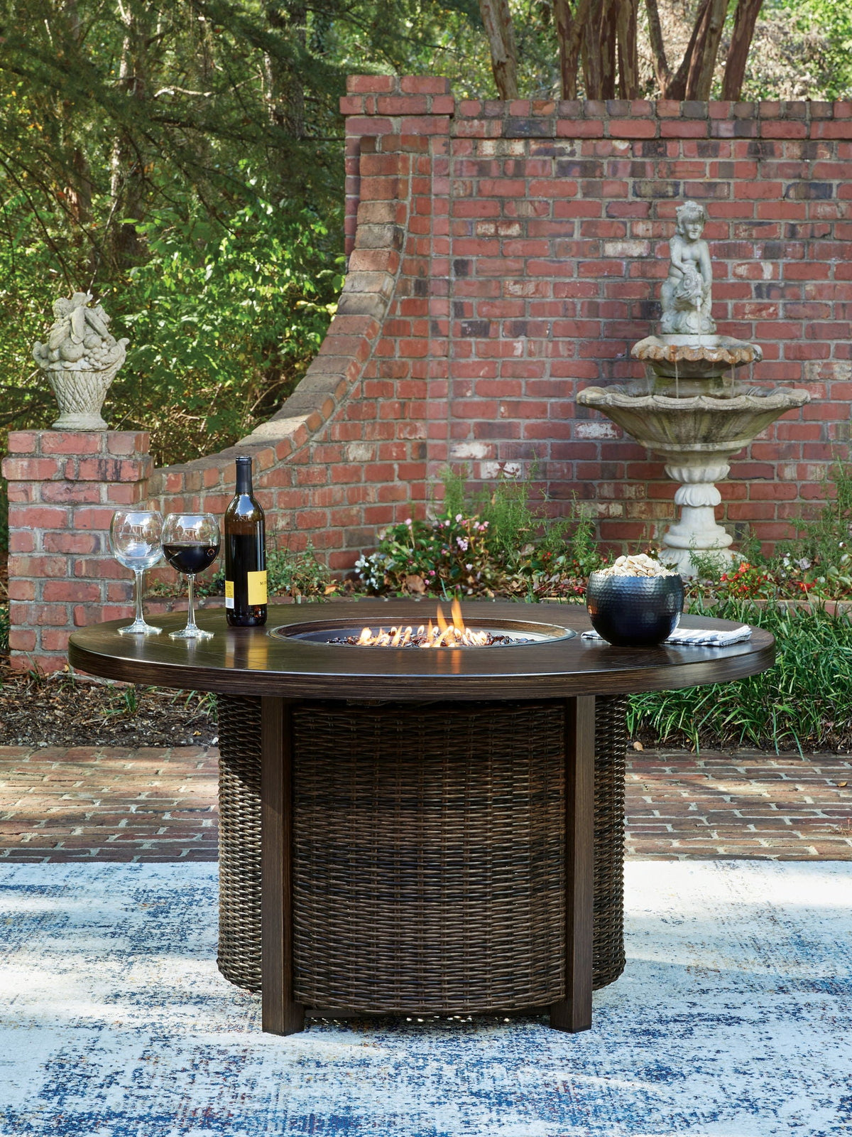 Signature Design by Ashley® - Monterey Point - Round Fire Pit Table - Dark Brown
