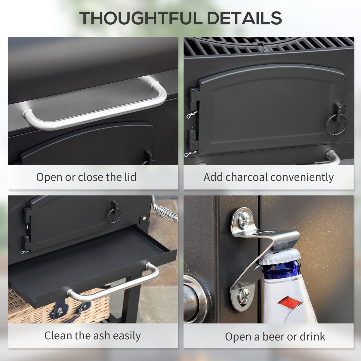 Outsunny Charcoal Grill with Adjustable Height & Folding Shelves