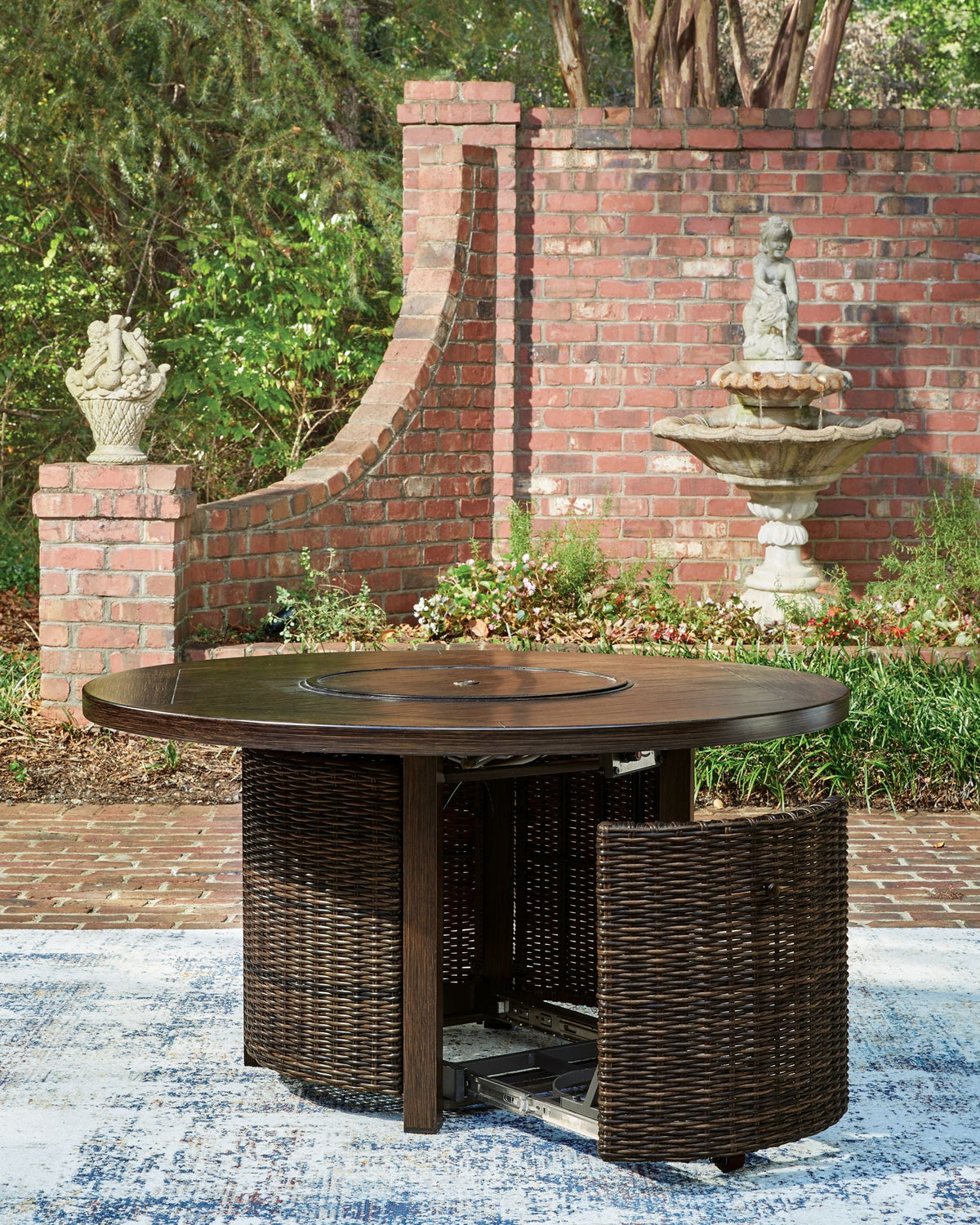 Signature Design by Ashley® - Monterey Point - Round Fire Pit Table - Dark Brown