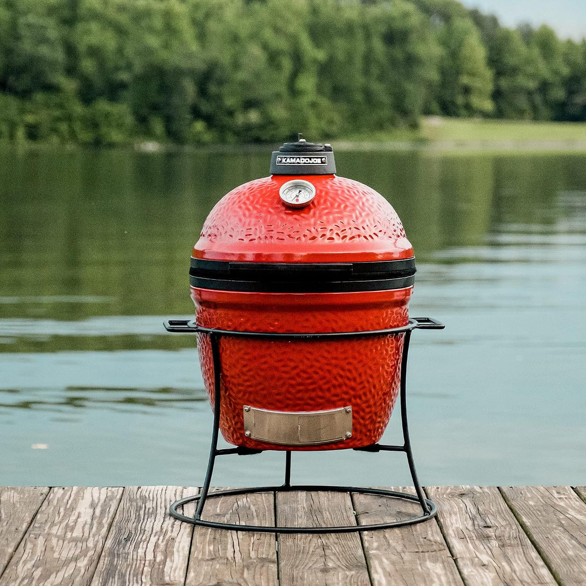 KJ13RH 13.5 Inch Portable Charcoal Grill, Blaze Red - Includes KJ15080420 Grill Cover, Black & Cast Iron Sear Plate (KJ15090620) for Classic Joe and Joe Jr Grills