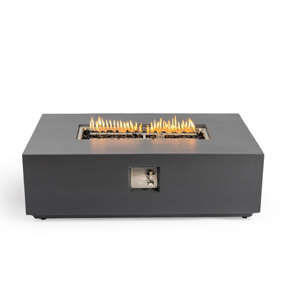 Volon - Rectangular Fire Pit Table, Propane Powered, 50,000 BTU - Light Gray