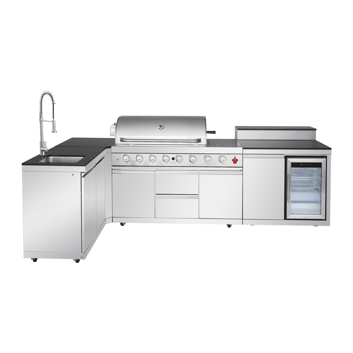 Cherylife Outdoor Kitchen Island with 6+1 Burner Propane Gas BBQ Grill