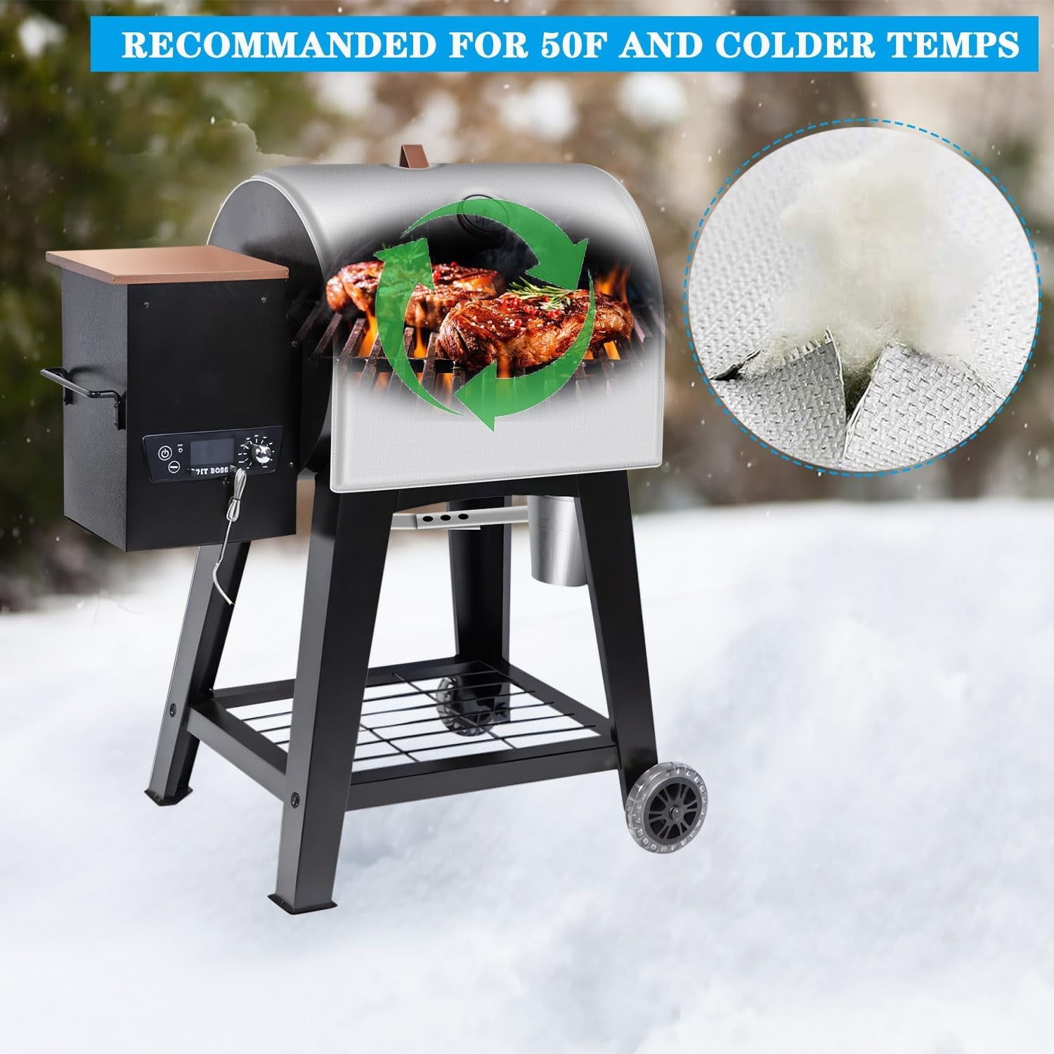 Grill Thermal Insulated Blanket for Pit Boss Lexington 540 Wood Pellet Grill, Insulation Blanket for Pit Boss Sportsman 500, Navigator 540/500/550 PB500NX PB500SP PB550G Grill Smoker Blanket