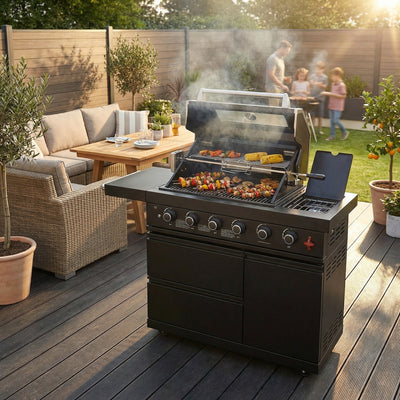 46-Inch 6-Burner Gas Outdoor Grill with LED Controls - Black