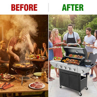 4 Burner Propane Gas Grill with Side Burner, Stainless Steel BBQ Grill 48,500 BTU for Outdoor Cooking Kitchen, Garden and Patio Backyard Barbecue, Dark Black and Silver — Before & After