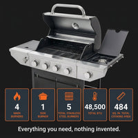 4 Burner Propane Gas Grill with Side Burner, Stainless Steel BBQ Grill 48,500 BTU for Outdoor Cooking Kitchen, Garden and Patio Backyard Barbecue, Dark Black and Silver — Results & Stats