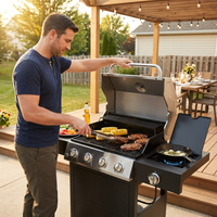 4 Burner Propane Gas Grill with Side Burner, Stainless Steel BBQ Grill 48,500 BTU for Outdoor Cooking Kitchen, Garden and Patio Backyard Barbecue, Dark Black and Silver — Lifestyle
