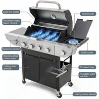 4 Burner Propane Gas Grill with Side Burner, Stainless Steel BBQ Grill 48,500 BTU for Outdoor Cooking Kitchen, Garden and Patio Backyard Barbecue, Dark Black and Silver — How It Works