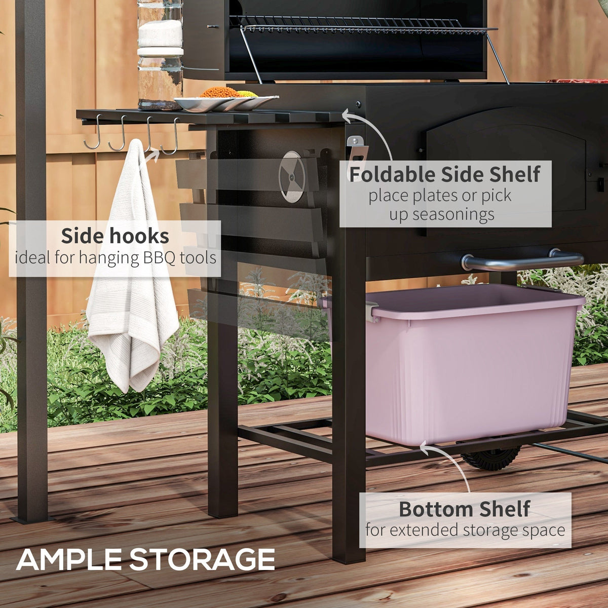 Outsunny Charcoal Grill with Adjustable Height & Folding Shelves
