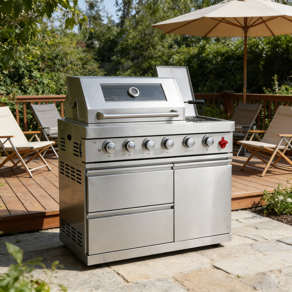 Fuente 75300 BTU 6 Burners Deluxe Stainless Steel Gas Outdoor Kitchen Barbecue Island Grill