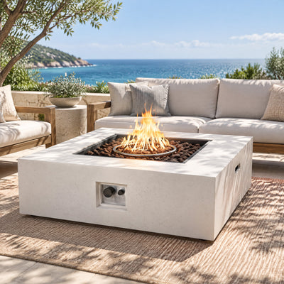 50,000 BTU Square MGO Fire Table with Propane Heating - White