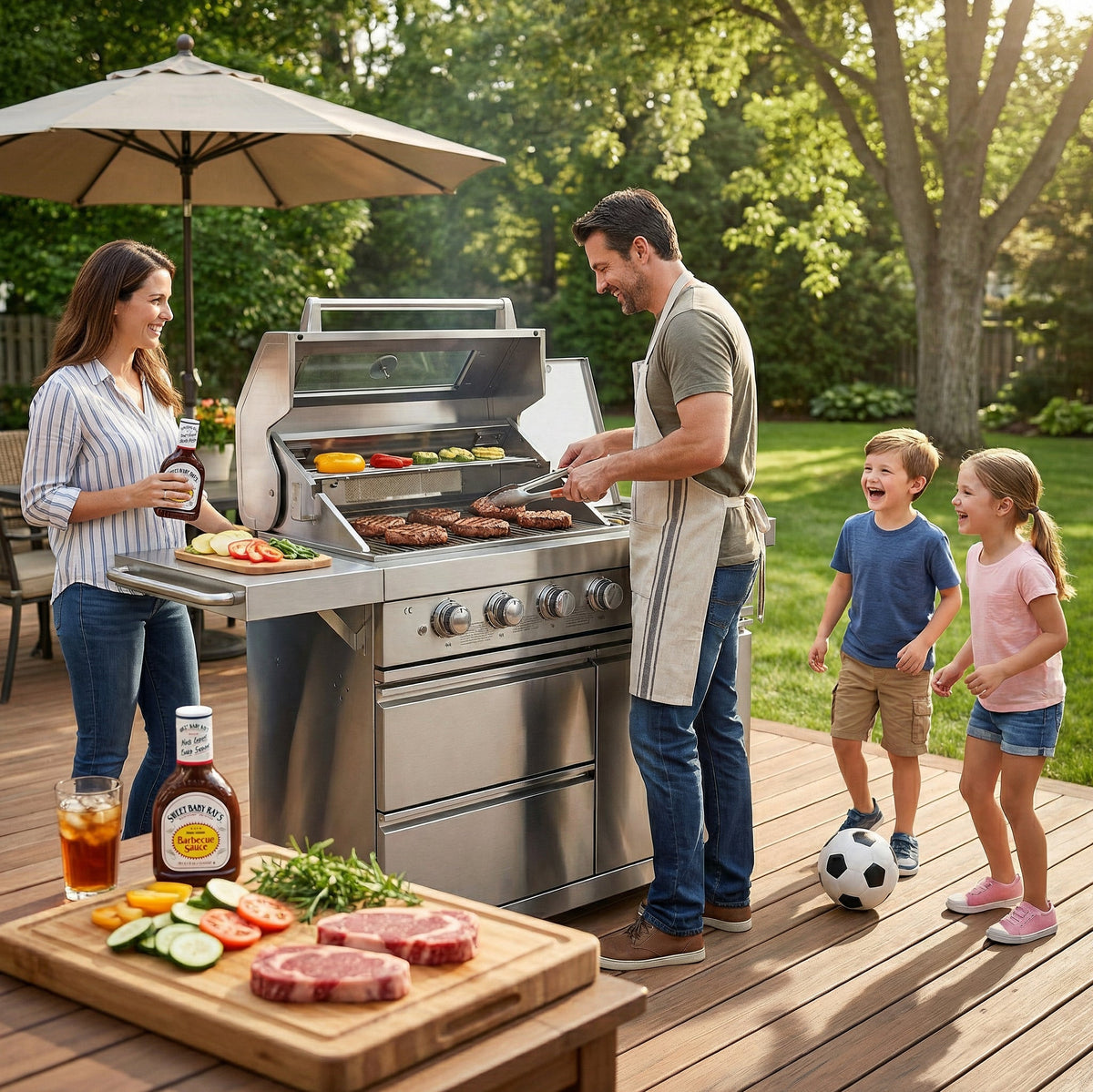 Fuente 75300 BTU 6 Burners Deluxe Stainless Steel Gas Outdoor Kitchen Barbecue Island Grill