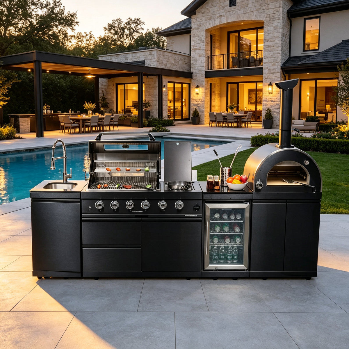 Navratil BBQ Black 112-Inch Double Stainless Steel Gas Outdoor Kitchen Grill