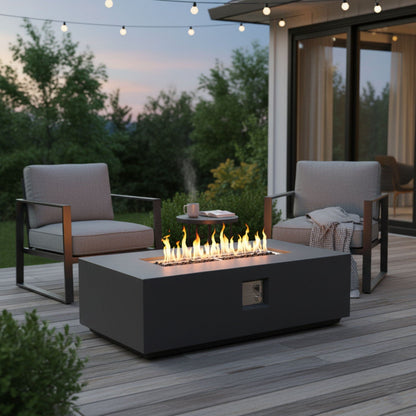 Volon - Rectangular Fire Pit Table, Propane Powered, 50,000 BTU - Light Gray