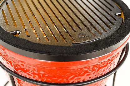 KJ13RH Joe Jr. 13.5 Inch Portable Charcoal Grill with Cast Iron Cart and Heat Deflectors, Blaze Red and  KJ15090620 Cast Iron Sear Plate