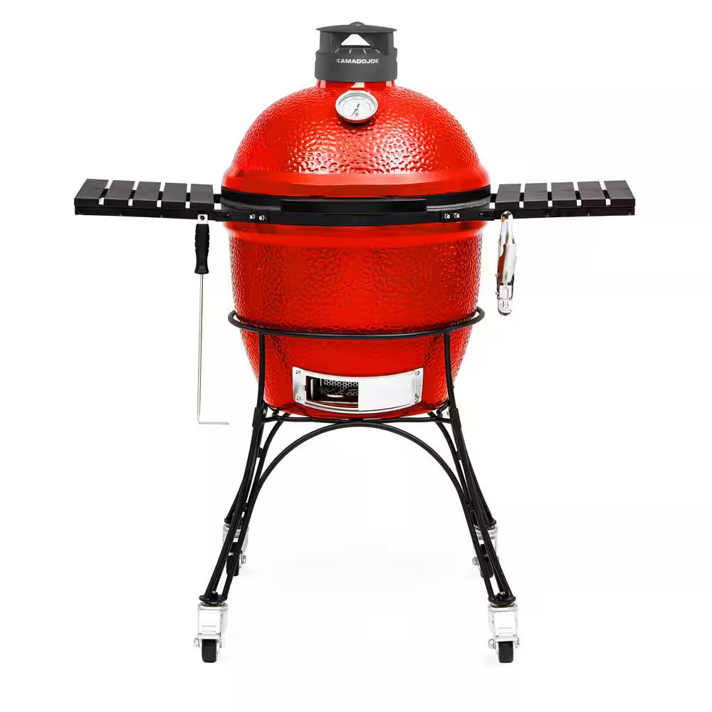 Classic Joe II 18 In. Charcoal Grill in Red with Cart, Side Shelves, Grate Gripper, and Ash Tool