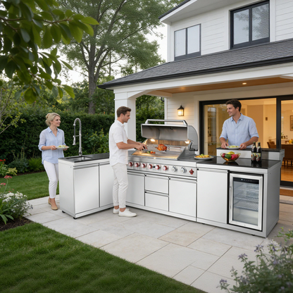 Cherylife Outdoor Kitchen Island with 6+1 Burner Propane Gas BBQ Grill