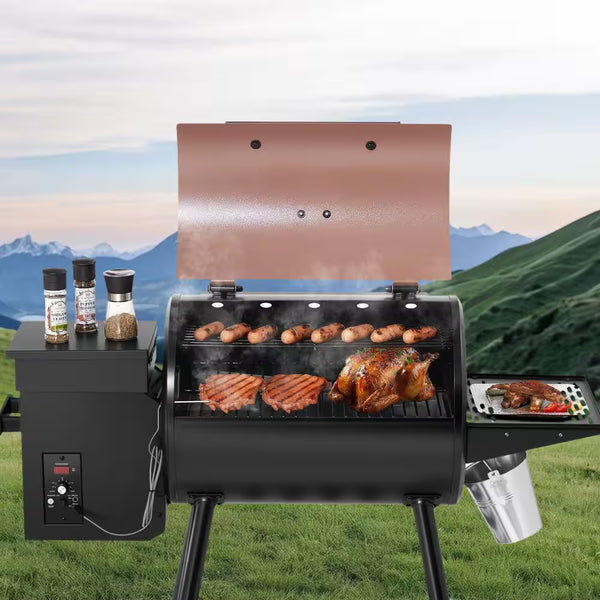 Wood Pellet Grill and Smoker, 8 in 1 BBQ Grills for Outdoor Cooking, 456 Sq. In. Cook Area Electric Grill in Black