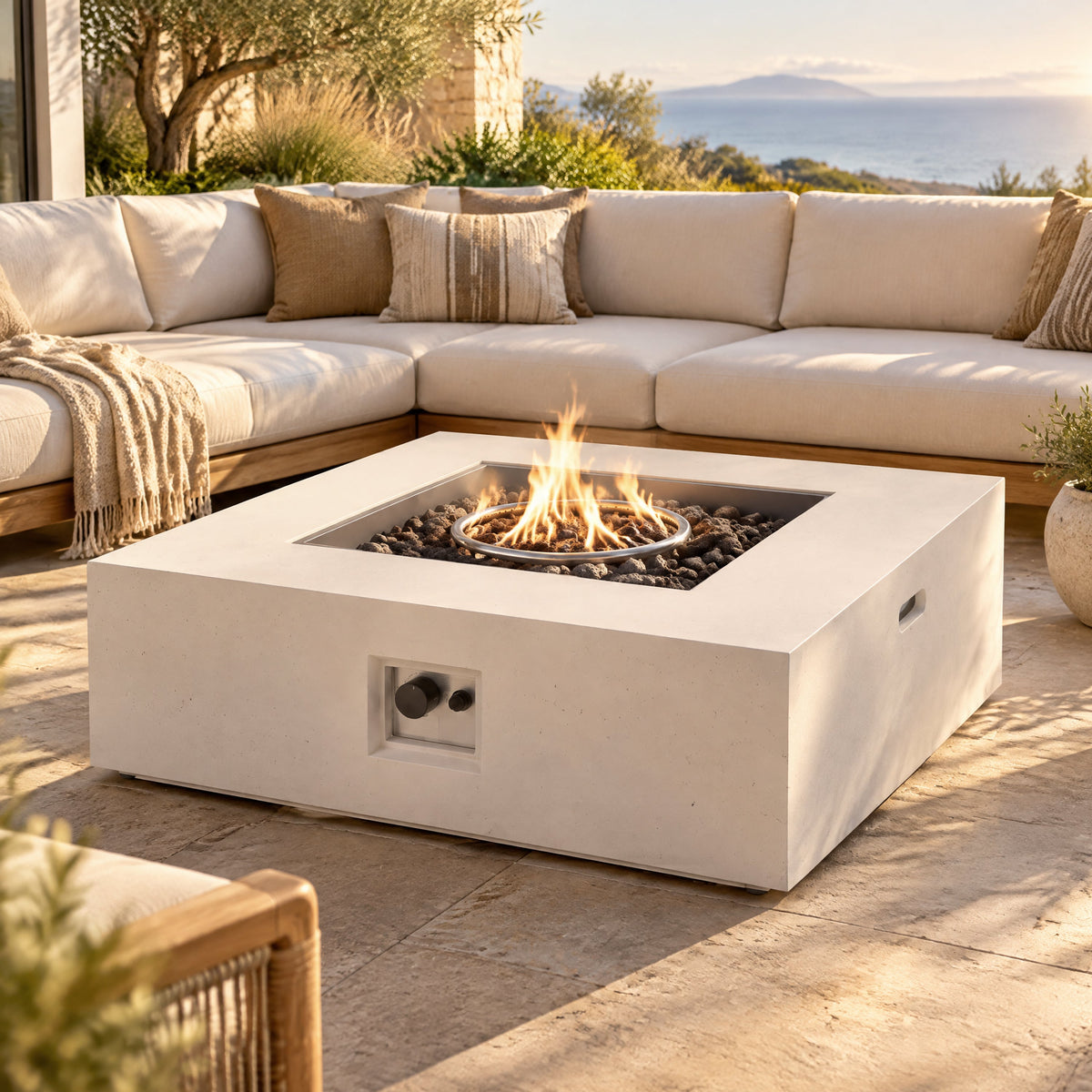 50,000 BTU Square MGO Fire Table with Propane Heating - White