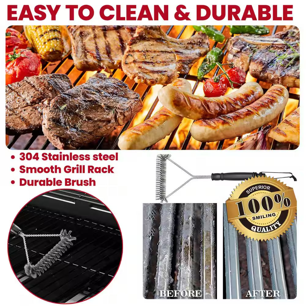 30,000 BTU 3-Burner Outdoor BBQ Portable Propane Gas Grill in Stainless Steel Silver with 2-Side Tables, 4-Wheel Casters