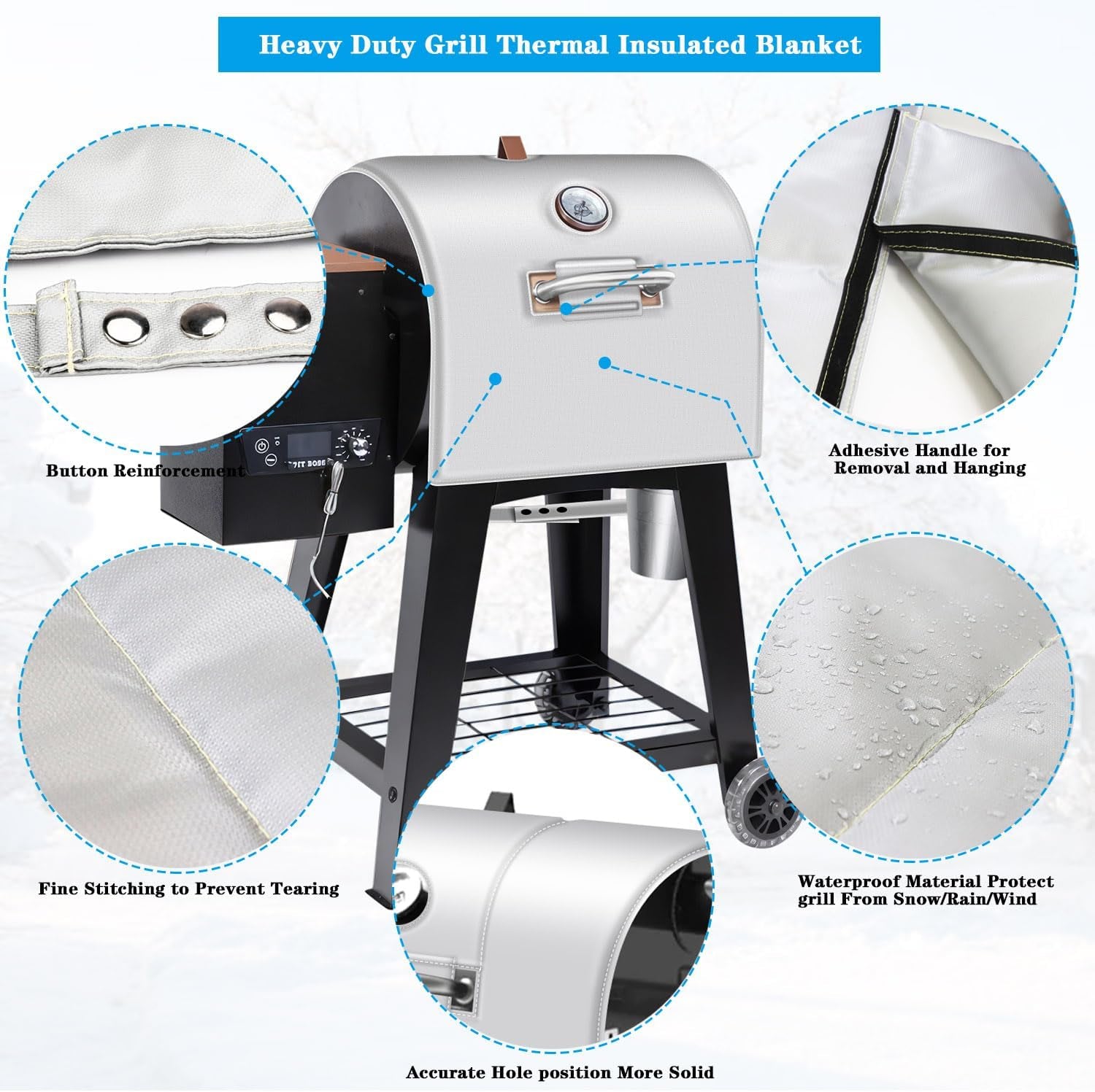 Grill Thermal Insulated Blanket for Pit Boss Lexington 540 Wood Pellet Grill, Insulation Blanket for Pit Boss Sportsman 500, Navigator 540/500/550 PB500NX PB500SP PB550G Grill Smoker Blanket