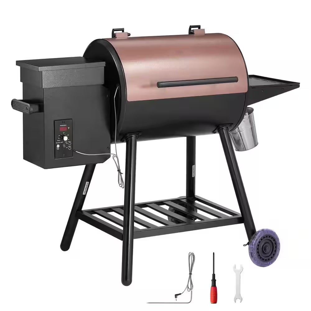 Wood Pellet Grill and Smoker, 8 in 1 BBQ Grills for Outdoor Cooking, 456 Sq. In. Cook Area Electric Grill in Black