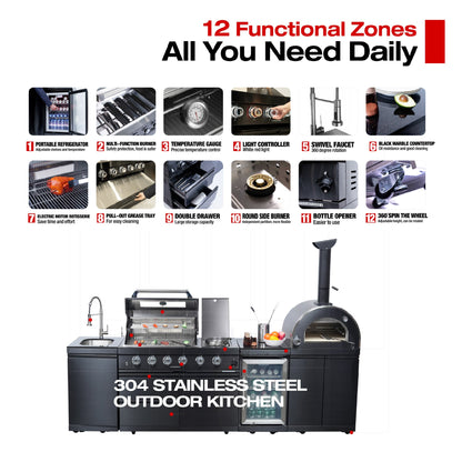 Navratil BBQ Black 112-Inch Double Stainless Steel Gas Outdoor Kitchen Grill