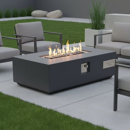 Volon - Rectangular Fire Pit Table, Propane Powered, 50,000 BTU - Light Gray