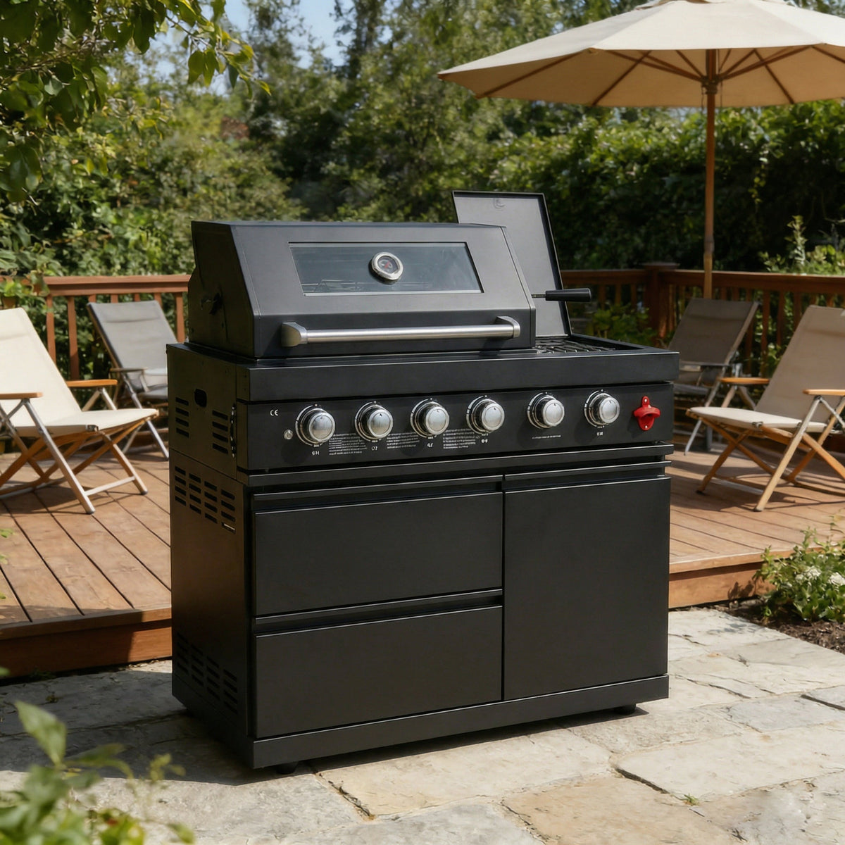 46-Inch 6-Burner Gas Outdoor Grill with LED Controls - Black
