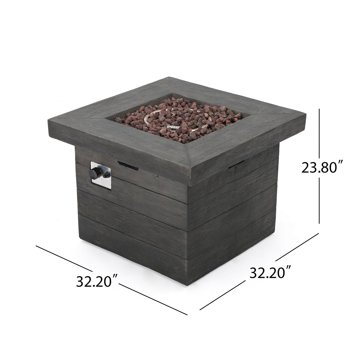 Anchorage Wood Square Fire Pit with 40,000 BTU - Gray