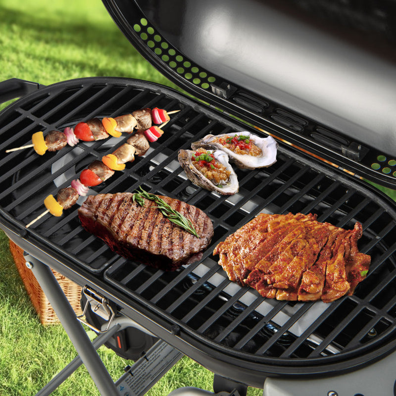 15000 BTU Portable Propane BBQ Grill with Wheels and Side Shelf