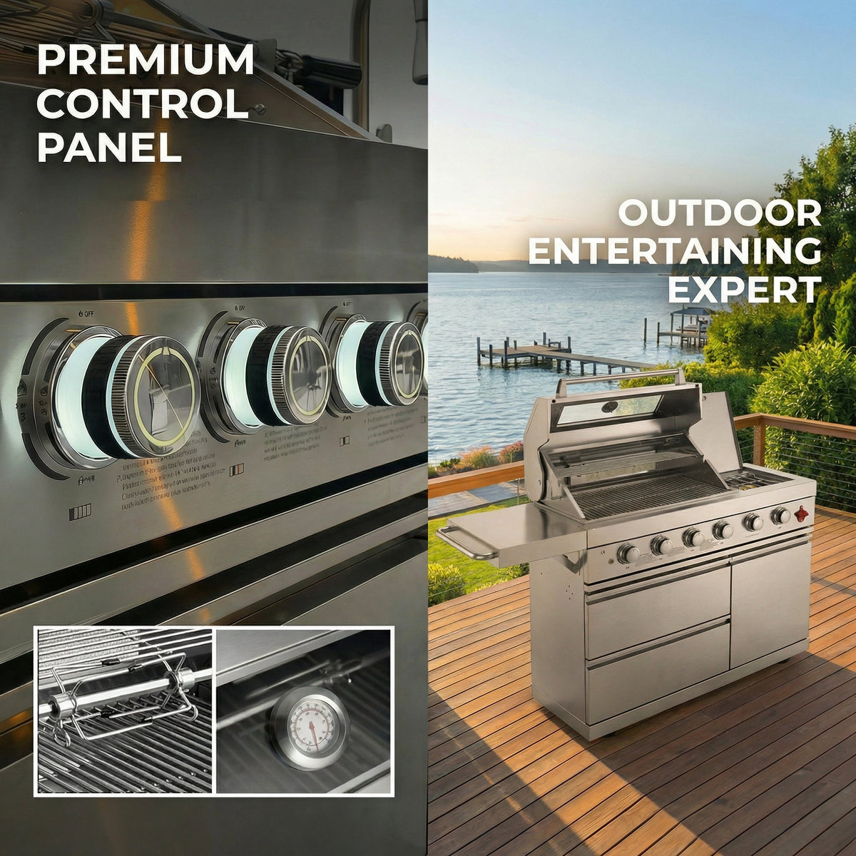 Fuente 75300 BTU 6 Burners Deluxe Stainless Steel Gas Outdoor Kitchen Barbecue Island Grill