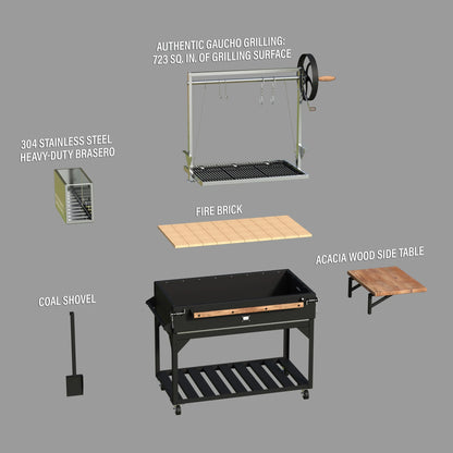 Argentine Santa Maria Wood Fire & Charcoal Steel BBQ Grill, Brasero