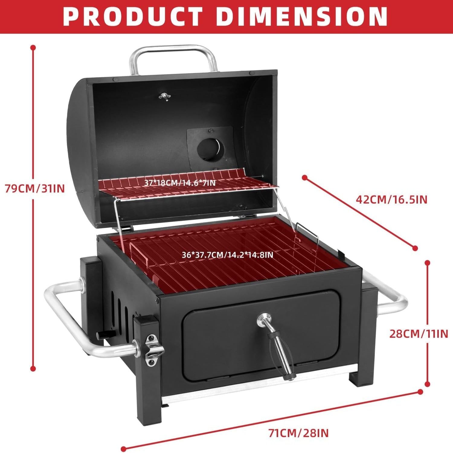 Portable Charcoal Grill with 314 Square Inch Cooking Area,Compact Tabletop Charcoal Grill with Warming Rack,Small BBQ Grill with Charcoal Tray for Outdoor Camping, Picnic