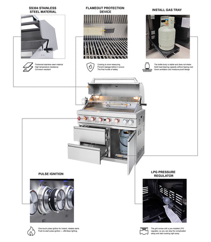 Cherylife Outdoor Kitchen Island with 6+1 Burner Propane Gas BBQ Grill