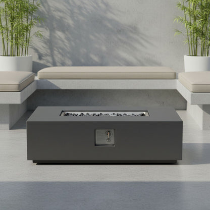 Volon - Rectangular Fire Pit Table, Propane Powered, 50,000 BTU - Light Gray