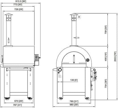 32.5 Inch Wood Fired and Propane Gas Pizza Oven for Outdoor Kitchen in Stainless Steel, Large Pizza Oven for Outside, Yard and Party (Blue with Cover)