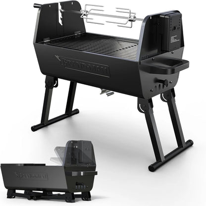 Brandman Grills Portable 2-In-1 Charcoal Rotisserie Grill with Spit Roaster & Motor, BBQ Outdoor Cooking