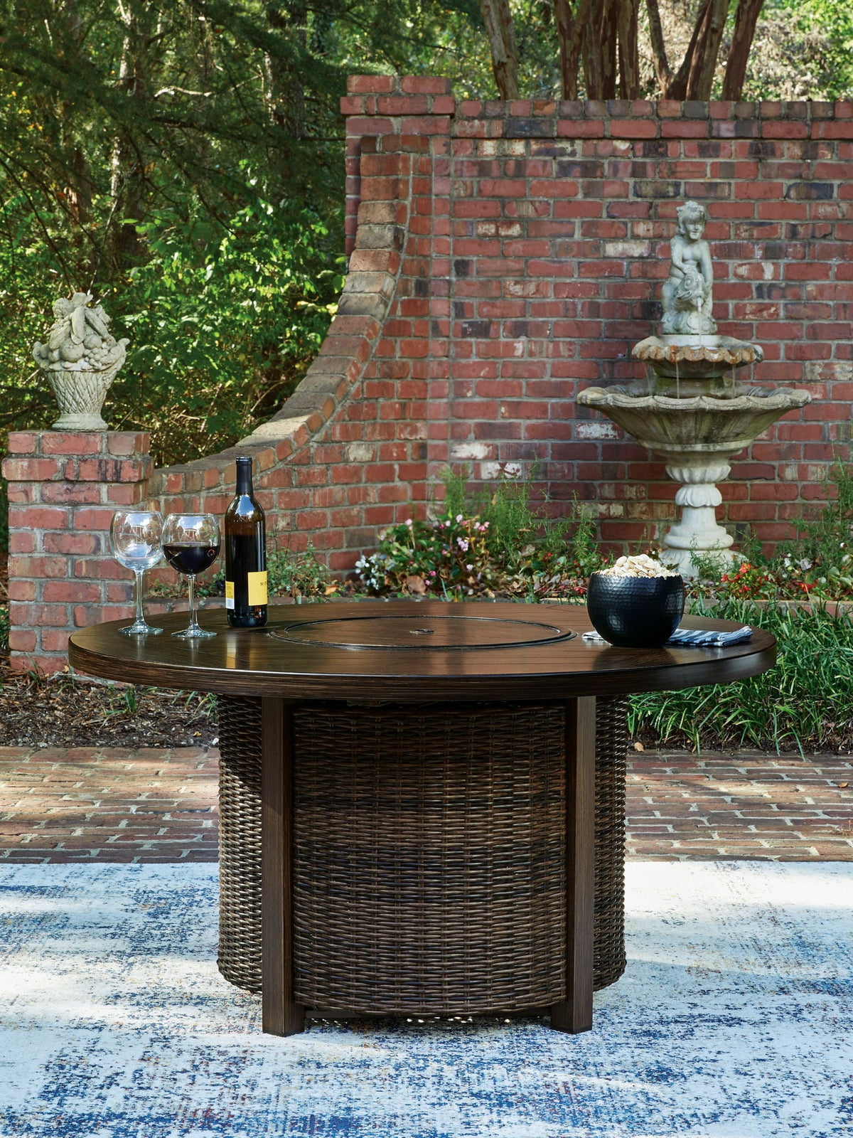 Signature Design by Ashley® - Monterey Point - Round Fire Pit Table - Dark Brown