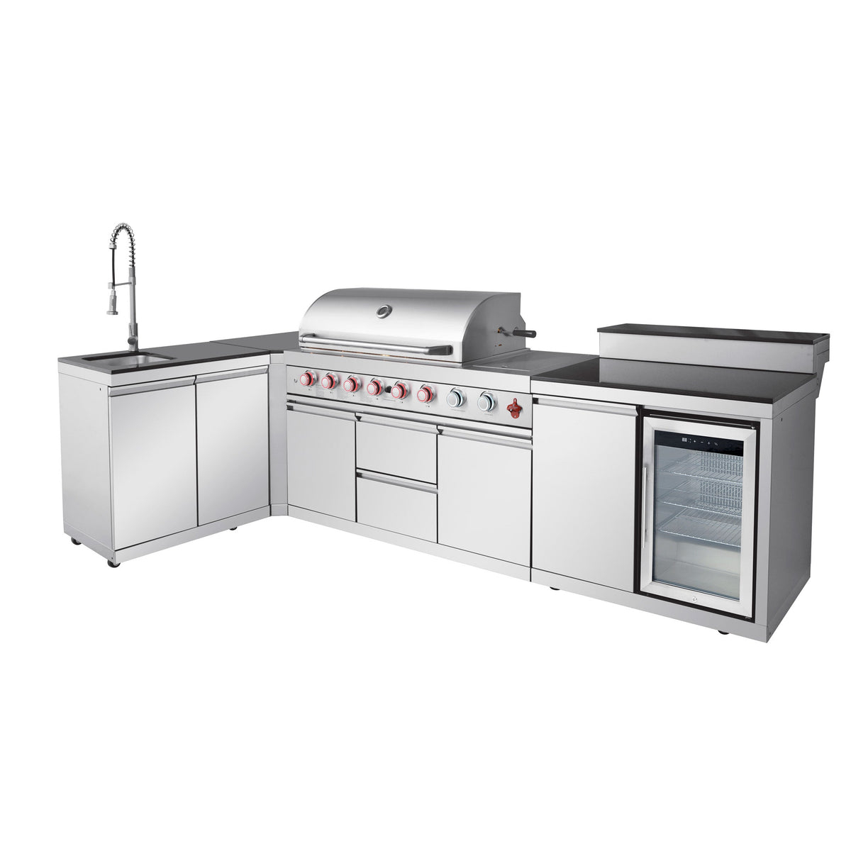 Cherylife Outdoor Kitchen Island with 6+1 Burner Propane Gas BBQ Grill