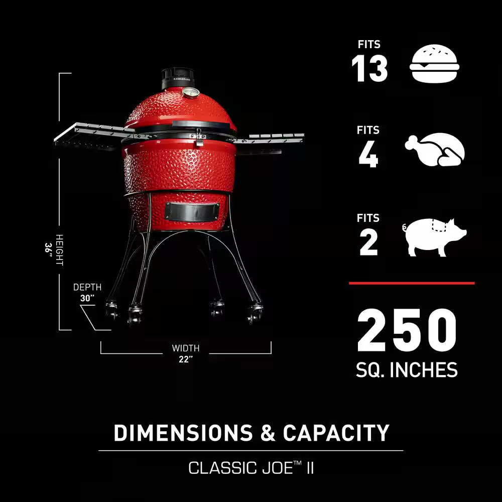 Classic Joe II 18 In. Charcoal Grill in Red with Cart, Side Shelves, Grate Gripper, and Ash Tool